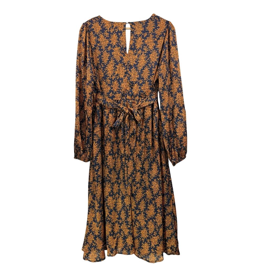 Lulus Floral Midi Dress Black Orange Print Size M NWT Balloon Sleeve Wedding - Picture 5 of 10